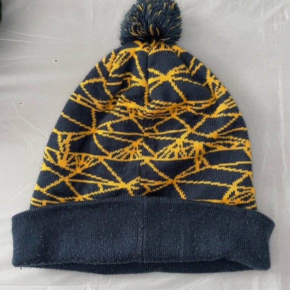 Navy blue and gold yellow Nike beanie hat with pom pom - Picture 2 of 3